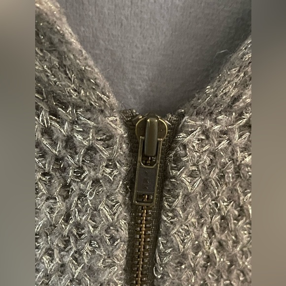Loft Wool Taupe Metallic Zip Sweater Cardigan - Picture 7 of 9